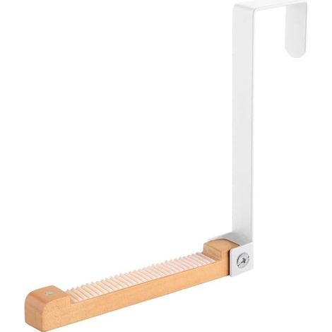Klappbarer Wandhaken aus Metall und Holz für Türen, kein Bohren erforderlich, ideal für Mäntel, Hüte, Handtücher, Taschen und Schlüssel (Weiß)