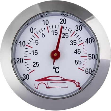 KZQ Termómetro para coche, mini termómetro de -30 a 60 °C, medidor de temperatura integrado, indicador de temperatura, esfera redonda de 43 mm, monitor analógico de temperatura. (1/4)