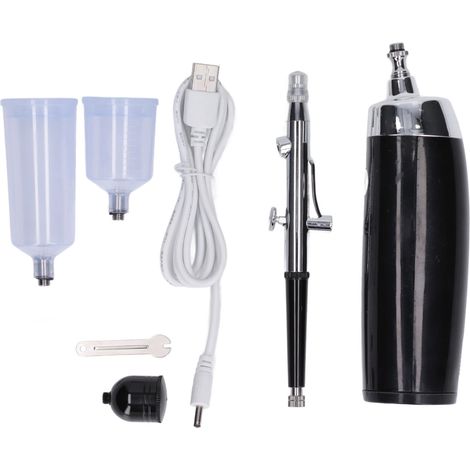 Kit de peinture aérographe sans fil USB rechargeable, pistolet esthétique stable avec godet doseur noir (1/5)