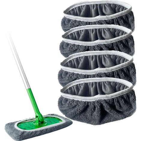 Wiederverwendbare Feuchttuch-Nachfüllpackungen, kompatibel mit dem Swiffer-Wischmopp, Trockenwischtücher, Mikrofaser-Feuchtreinigungstücher für Hartholzböden, 4er-Pack (Wischmopp nicht enthalten)