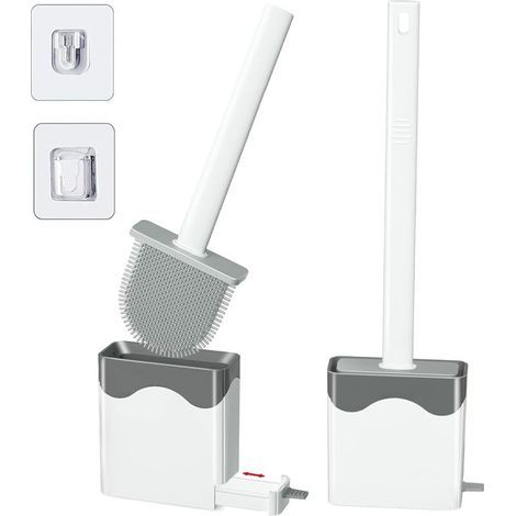ZOLGINAH Silikon-Toilettenbürste, 2er-Set mit Tiefenreinigungs-WC-Bürsten und Halterung mit abnehmbarem Sockel, rutschfestem Kunststoffgriff und schnelltrocknender Halterung, WC-Bürste für Badezimmer (1/5)