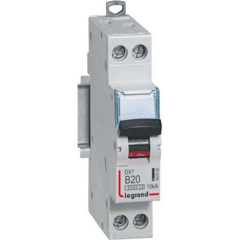 Disjoncteur DX³6000 10kA arrivée haute et départ bas à vis U+N 230V - 20A - courbe B - 1 module - LEGRAND