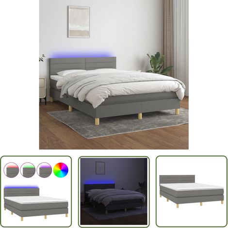The Living Store Sommier à lattes de lit et matelas et LED Gris foncé 140x200 cm - Sommier Tapissier - Lit Plateforme - Lit Avec Led - Matelas À Ressorts Ensachés - Têted Lit Ajustable (1/5)