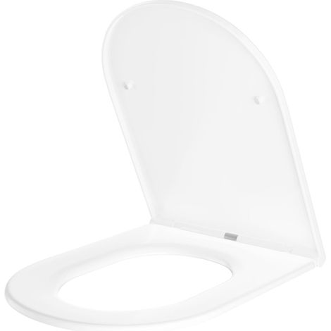 Asiento de inodoro en forma de D - Polipropileno de doble capa, duradero y antideslizante - Cierre suave, liberación rápida, superficie lisa - Compatible con inodoros estándar, 45 x 35 cm (1/5)