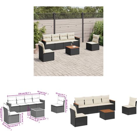 7-tlg. Garten-Sofagarnitur mit Kissen Schwarz Poly Rattan - Gartenmöbel Set - PE-Rattan Möbel - Outdoor Sofa - Esstisch - Lounge Set - Home & Living (1/3)