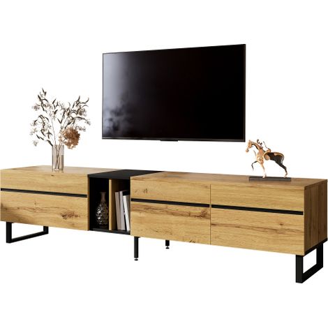 Mobile TV basso moderno da 180 cm con vano a ribalta, ripiani a giorno e doppie ante – Mobile TV minimalista utilizzabile come credenza, mobile TV e mobile per il soggiorno con ampio spazio contenitiv (1/5)