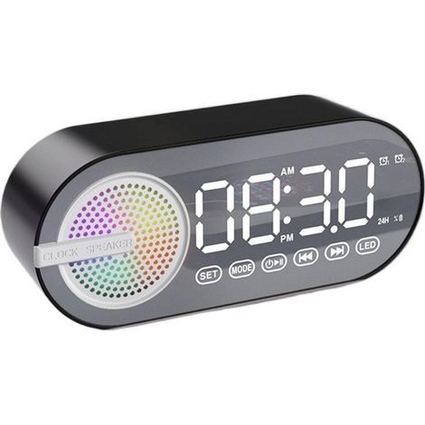 Wecker mit kabellosem Bluetooth-Lautsprecher – RGB – USB – LED-Spiegel – Digitaluhr – Schwarz