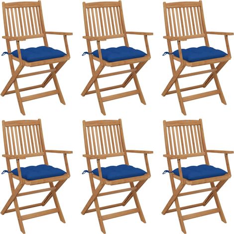 Lot de 6 Chaises de jardin pliables - Chaises d'extérieur pour terrasse/jardin avec coussins Bois d'acacia BV533465 - BonneVie (1/5)