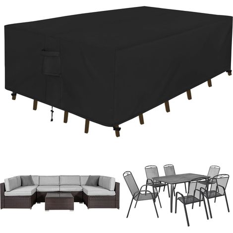 Copertura rettangolare impermeabile nera per tavolo e sedia da giardino, dimensioni 30813889 cm. (1/5)