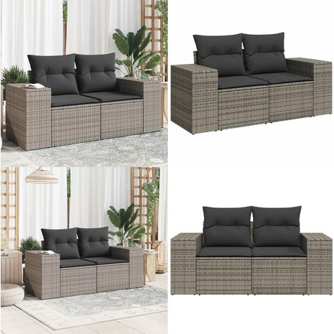 Canapé de jardin 2 places avec coussins gris résine tressée - Canapé De Jardin - Salon De Jardin - Meuble De Jardin - Résine Tressée - Rotin Artificiel - Home & Living (1/5)
