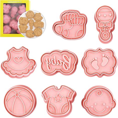 Juego de 8 cortadores de galletas, moldes para galletas infantiles, herramientas para hornear galletas, cortadores de galletas (1/5)
