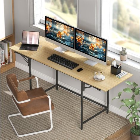 Bureau pliable avec 2 plateaux rabattables, 170 x 58 x 78 cm, bois et métal, chêne/noir HAVRYA (1/5)