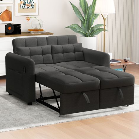 Diseño moderno: Sofá de dos plazas, sofá cama 3 en 1 con respaldo ajustable, puerto USB, bolsillos en los reposabrazos y cojines. Ideal para salas de estar, dormitorios, apartamentos, etc.