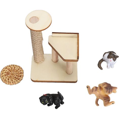 Ensemble de jeu pour figurines de chat, arbre à chat miniature à monter soi-même, adorable arbre à chat interactif, jouets pour maison de poupée pour amoureux des chats, tapis tissé (1/5)