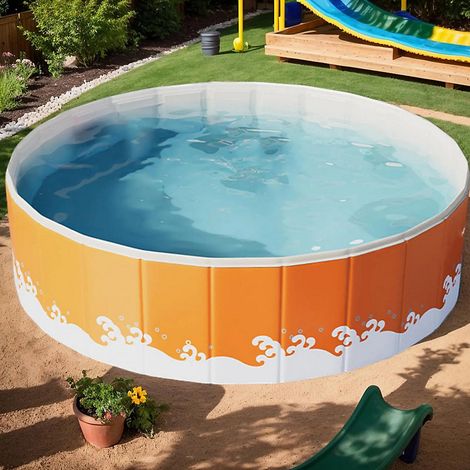 Piscine pliable de 150cm,piscine de jardin pour enfants, piscine ronde en PVC,piscine familiale d&aposété,Non-inflatable pool,orange (1/5)