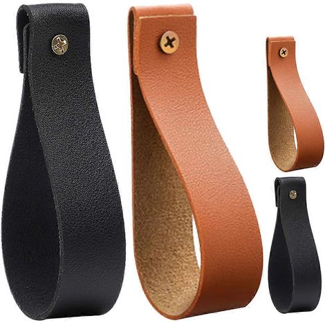 Lot de 4 supports de tringle à rideaux muraux avec sangles en cuir pour suspendre une tringle à rideaux (1/5)