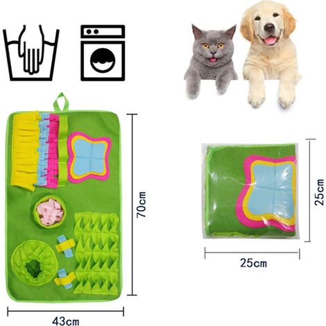 Tapis de recherche pour chien tapis d'occupation lavable tapis puzzle interactif tapis d'alimentation jouet pour chien 70x43 cm polaire verte 200 g (1/2)