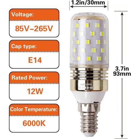 LED Ampoule de maïs E14 12W, 1100LM, Blanc Froid 6000K ampoules LED Lustre décoratifs, non dimmable (4 PACK) [énergétique A++] (1/4)
