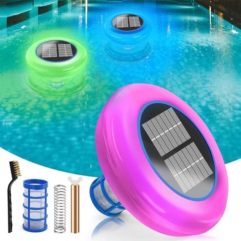 Solarbetriebener Poolionisator mit LED-Beleuchtung, Kupfer-Silber-Ionen-Reiniger für bis zu 35.000 Gallonen, schwimmender automatischer Wasserreiniger für Schwimmbäder, Springbrunnen und Whirlpools