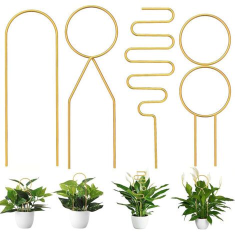 Ensemble de 4 tuteurs pour plantes grimpantes d'intérieur, supports métalliques adaptés aux plantes en pot, aux vignes et aux fleurs. (1/4)