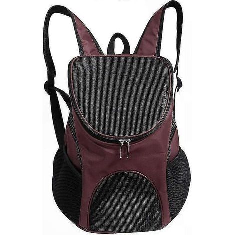 Sac à transport pour chien et chat, sac à dos avec ventilation réglable, design à double bretelles mains libres, idéal randonnée, voyage et promenade, couleur café. (1/5)