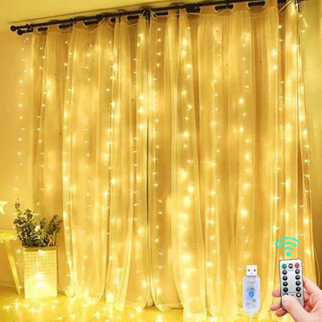 Guirlandes Lumineuses d'intérieur, 3 m × 3 m, 300 LEDs avec 8 Modes Télécommande luminosité réglable, Decoration de Ramadan, Chambre, Fenêtre, Nol (Blanc chaud) (1/5)