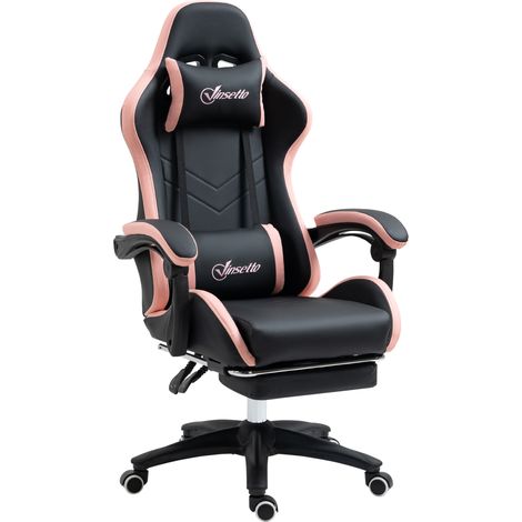 Vinsetto Sedia da Gaming ad Altezza Regolabile con Poggiatesta Rosa Nero