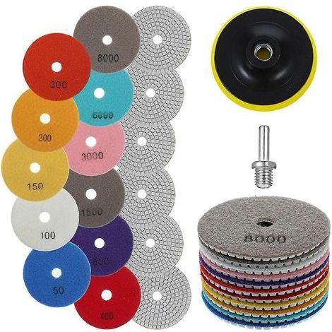 Kit de polissage pour meuleuse, comprenant 13 disques de polissage diamantés de 10 cm (4 pouces). (1/5)