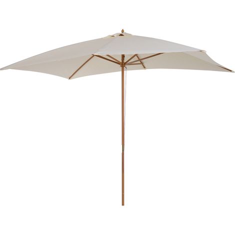 Rechteckiger Doppeldach-Sonnenschirm, Holz und Polyester, HD, 3 x 2 m, cremefarben