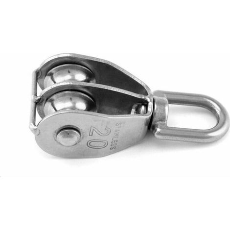 Poulie Double M20 - Acier Inoxydable 304 - Diamètre Patin 20 mm - Charge Max 75 kg - Rotation 360° - Pour Câbles Jusqu’à 6 mm - 2 Pièces (1/5)