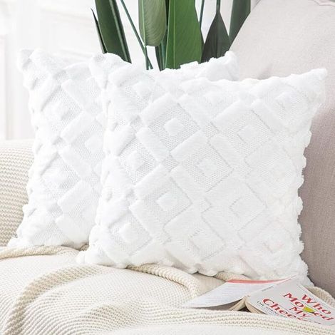 Lot de 2 Housses de Coussin Peluche Luxe Blanc 45x45cm, Douces et Confortables pour Canapé et Chambre (1/5)