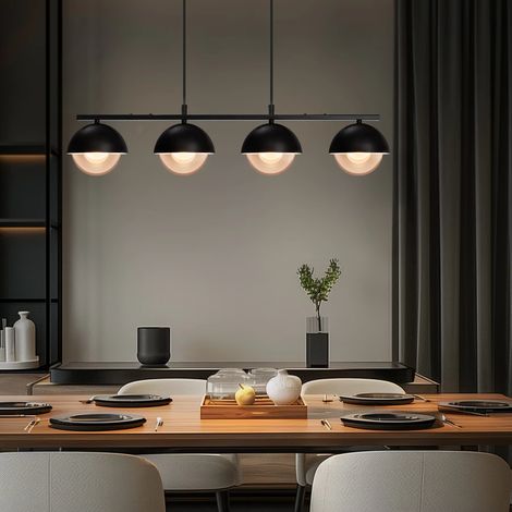 Suspension en verre pour table à manger, 4 lampes, style industriel rétro moderne en métal noir, puissance maximale 60 W, ampoule G9 (non fournie) (1/5)