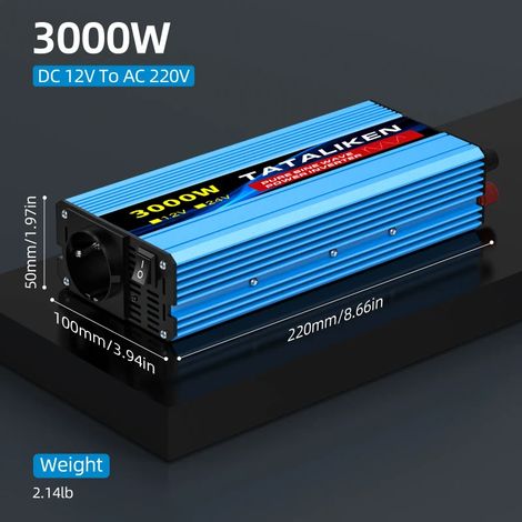 TATALIKEN Reiner Sinuswellen‑Wechselrichter 3000W,12V DC auf 220V AC Spannungswandler für Auto‑Camping und Notstrom (1/5)
