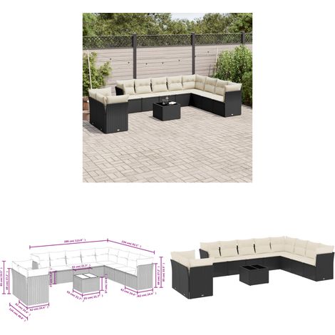 11-tlg. Garten-Sofagarnitur mit Kissen Schwarz Poly Rattan - Gartenmöbel - Esstischgarnituren - Outdoor Möbel - Lounge Set - Rattan Sofa - Home & Living