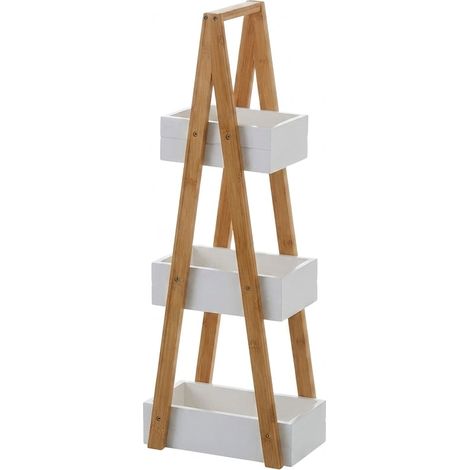 Scaffale 3 Ripiani Mobiletto Bambu MDF Bagno Cucina Stretto 30x19x81cm