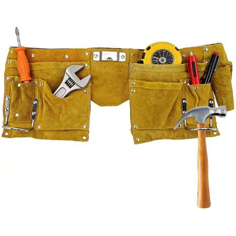 Ceinture porte-outils en cuir robuste Tablier à ouverture rapide Multiples poches Pour les charpentiers et les bricoleurs (1/5)