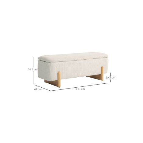 Banc avec rangement, banc rembourré aspect lin, pieds en bois, banc de lit avec charnières de sécurité pour salon, chambre, entrée (1/5)