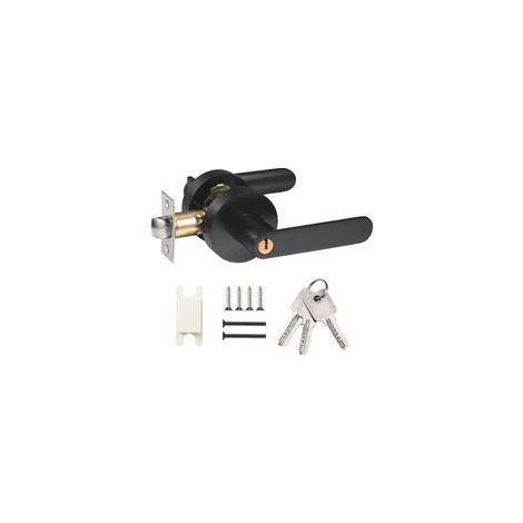 Poignée de porte à levier avec serrure Serrure de porte à clé, idéale pour toilettes, chambre et bureau, design intemporel noir. (1/5)