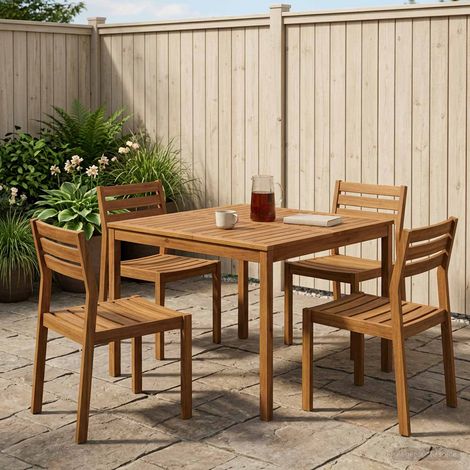 vidaXL Mesa de cena de jardín Natural 110 x 108,5 x 75 cm (1/5)
