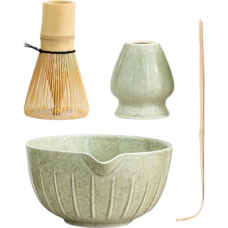 Coffret Cérémonie Thé Bol Matcha Céramique Lot 4 Pièces Fouet Bambou Style Japonais Pinceau Ensemble Cadeau (1/4)