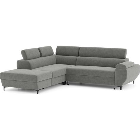 Canapé d'angle convertible - 3 places - MIKY - Tissu Gris anthracite - Coffre et têtières - 262 x 235 x 96 cm - CONFORTEAM (1/5)