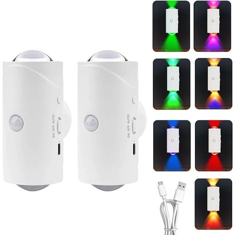 Indoor Wall Lights, RGB Wall Light with Motion Sensor, Wireless Wall Lamp, Three Lighting Modes, 120° Rotation, Wall Light Switch Living Room Bedroom (White) (1/5)