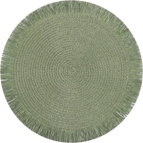 Ecleanfy - Ensemble de six sets de table ronds de style bohème, 38 cm, tissés style champêtre, couleurs résistantes, lavables, verts. (1/5)