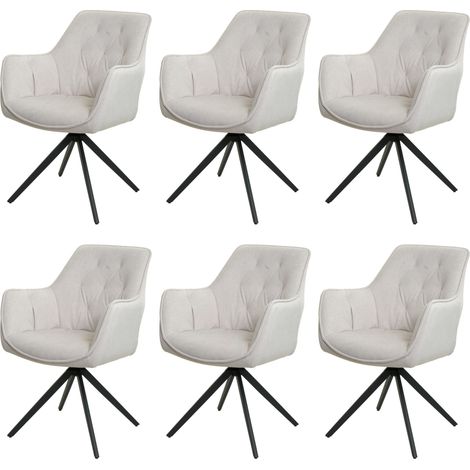 Lot de 6 chaises de salle à manger HWC-L80, chaise de cuisine rembourrée chaise avec accoudoirs, pivotante, métal tissu/texti (1/5)