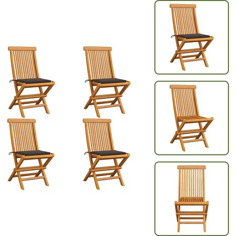 Chaises de jardin et coussins taupe lot de 4 Bois teck massif - Chaise De Jardin Pliable - Chaise De Jardin En Bois - Chaise De Jardin Teck - Mobilier De Jardin - Set De Chaises De Jardin (1/5)