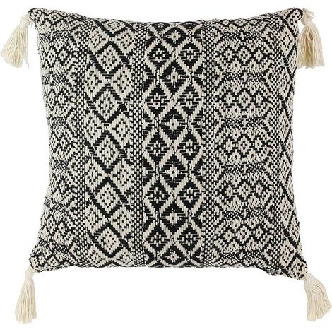 Coussin - HOME DECO FACTORY - Ethnique - Pompons - Beige et Noir (1/5)