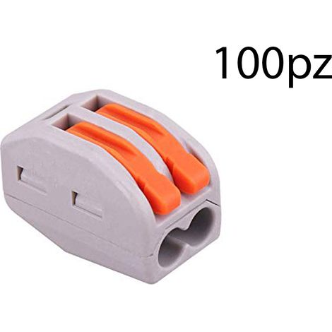 Morsetto connettore a leva 2 poli 100pz per fili cavi elettrici 250V 0.75-2.5mm (1/4)