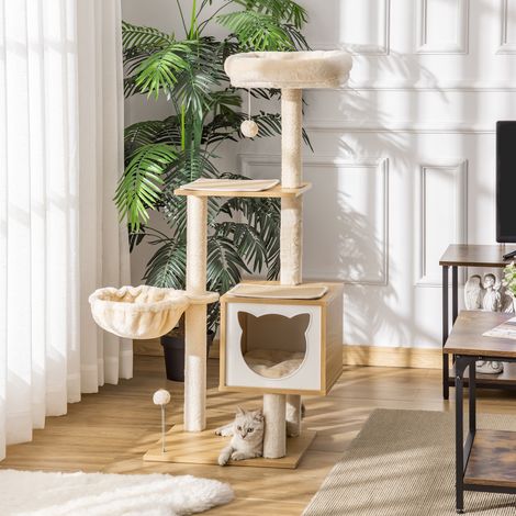 Arbre Griffer Chats Rampe Tour Plateforme Poteaux Hamacs Animaux Compagnie Beige 48x40x126cm