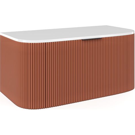 Meuble sous vasque suspendu strié - Terracotta mat - 100 cm - LOMERI