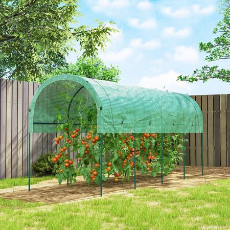 Serre de jardin hivernale 4m², tunnel de culture avec arceaux verts 400x120x170cm, abri pour plantes résistant au vent, kit complet avec piquets de fixation (1/5)